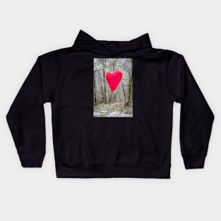 Red Balloon In Winter Snow Forest Photography 1 Kids Hoodie
